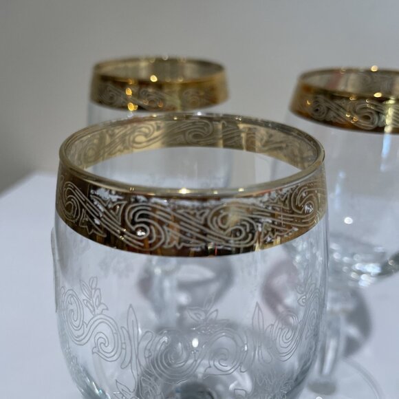 Pasabahce Circle Wine Glasses Gold Rimmed Art of Glass Turkey Set of 5 NWOB - Picture 11 of 11